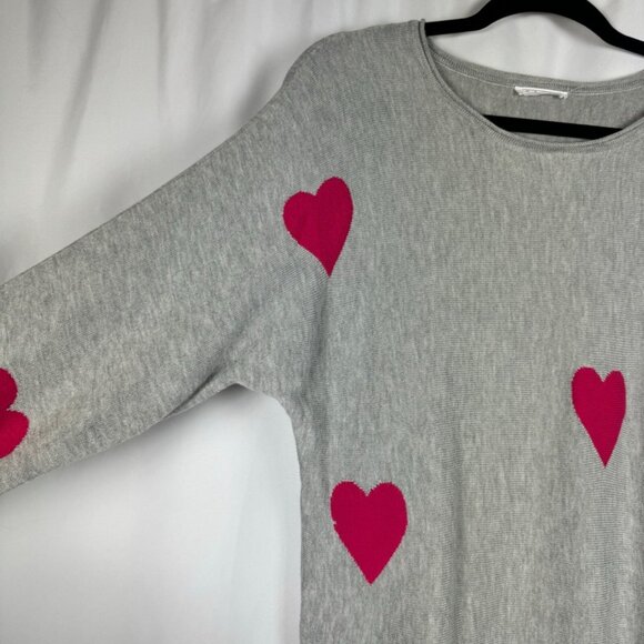 Brit.NY Grey & Pink Heart Sweater Cashmere Rayon Nylon Valentines Date Night L - Picture 2 of 9